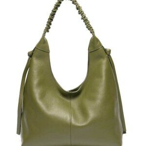 P182-Authentic NEW Laggo Genuine Leather Olive Green Bella Hobo Ruched Strap